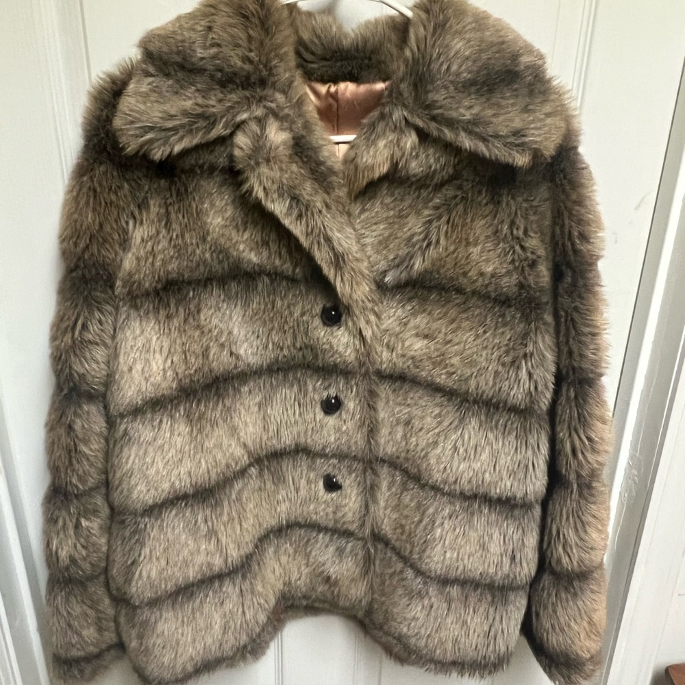 Brown Teddy Jacket with Plush Texture and Oversized Silhouette